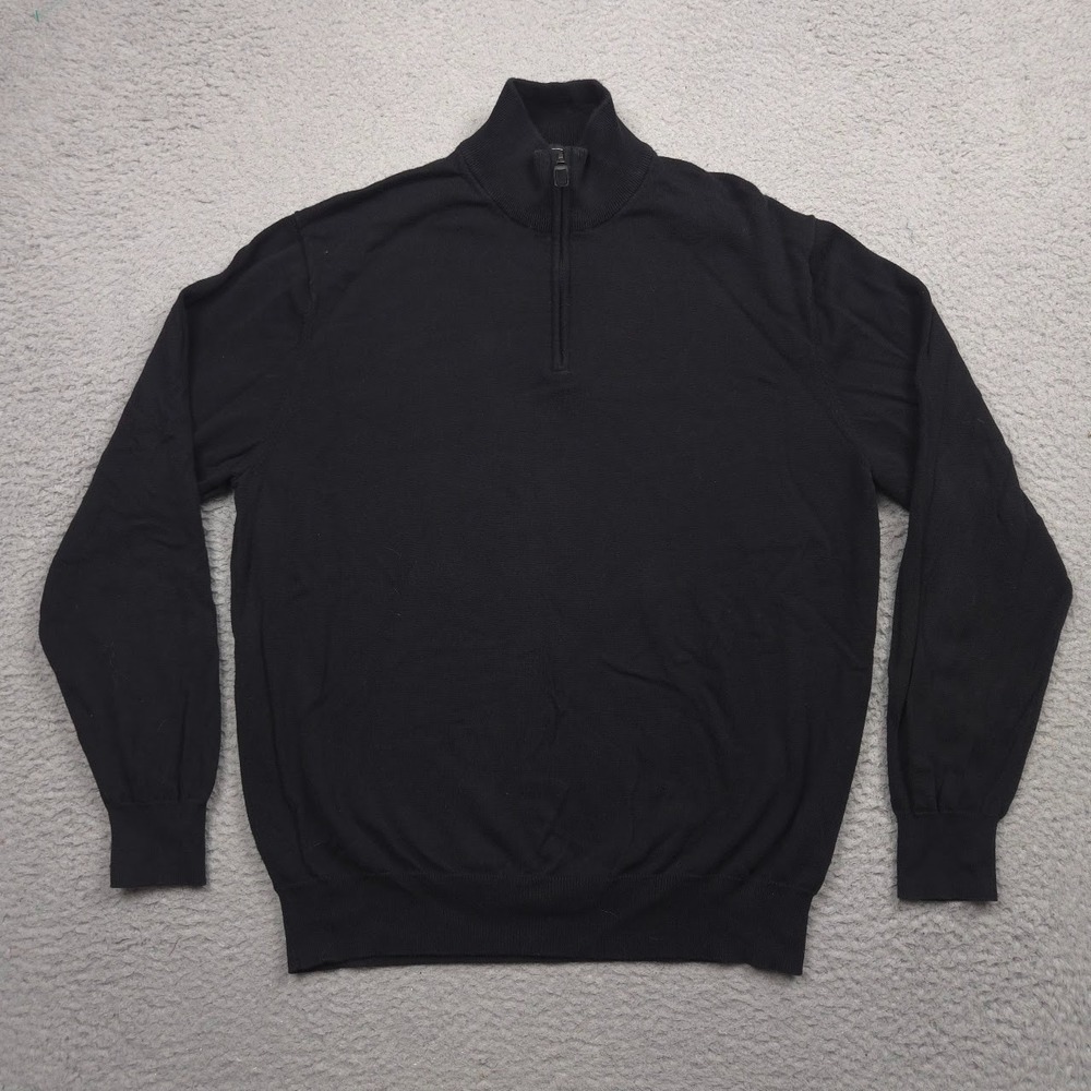 Jos A Bank Traveler Quarter Zip Sweater Men XL 100% Pima Cotton Black Mock Neck